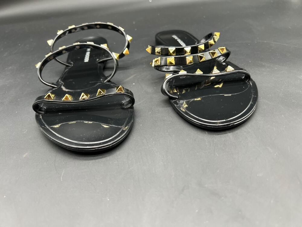 STEVE MADDEN Black Gold-Tone Studded Slides Jelly Sandals Size 7 #123